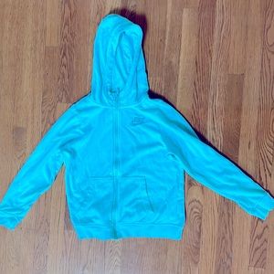 Girls cozy XL Nike zippered hoodie. Light mint with same color logo.EUC
